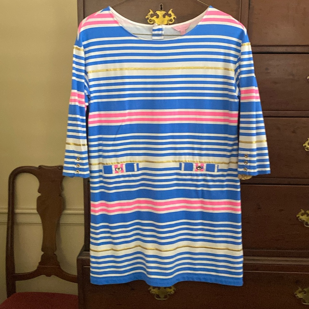 Lilly Pulitzer Blue and Pink Striped Midi Dress